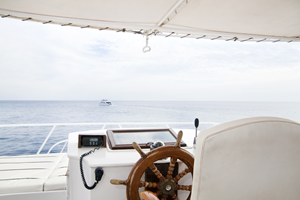 a steering wheel of a boat